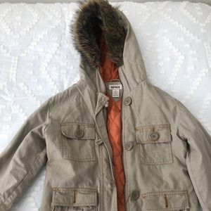 Beige jacket with faux hood